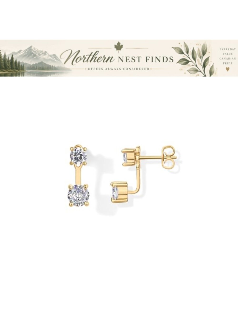18K Gold Plated Sterling Silver Posts Cubic Zirconia Ear Jacket Statement